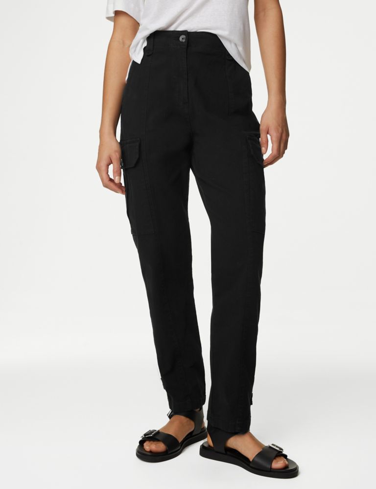 Cotton Rich Cargo High Waisted Trousers 3 of 5