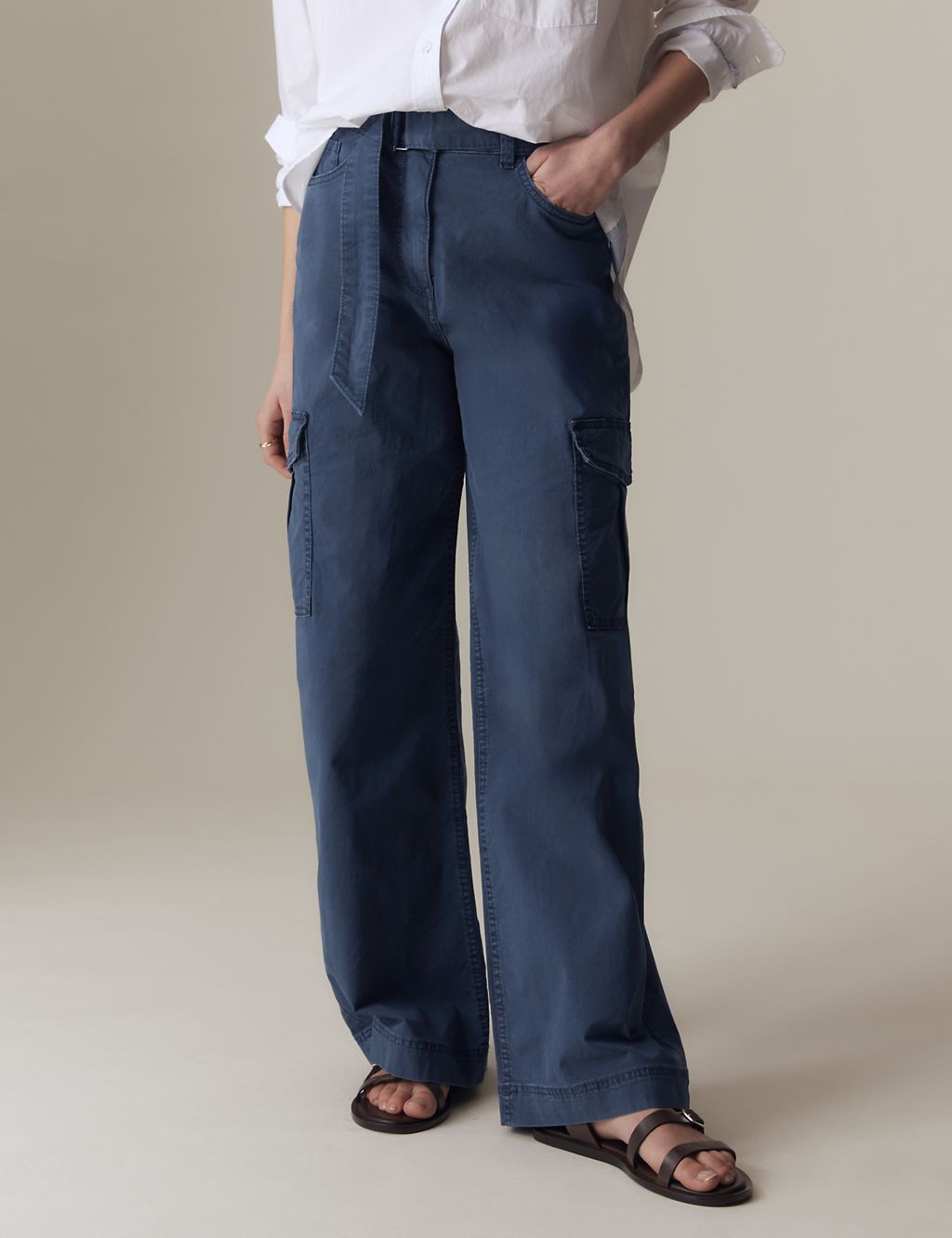 Cotton Rich Cargo Wide Leg Trousers 2 of 5