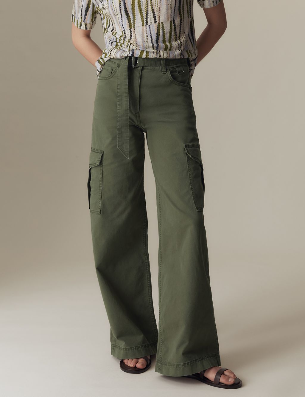 Cotton Rich Cargo Wide Leg Trousers 2 of 6