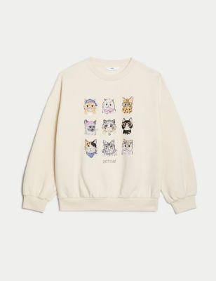 Cotton Rich Cat Sweatshirt (6-16 Yrs) Image 2 of 4