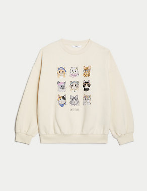 Cotton Rich Cat Sweatshirt (6-16 Yrs) Image 2 of 4