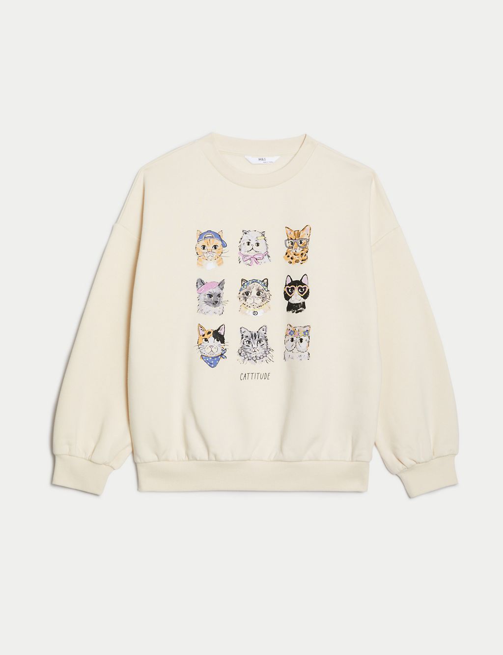 Cotton Rich Cat Sweatshirt (6-16 Yrs) 1 of 4