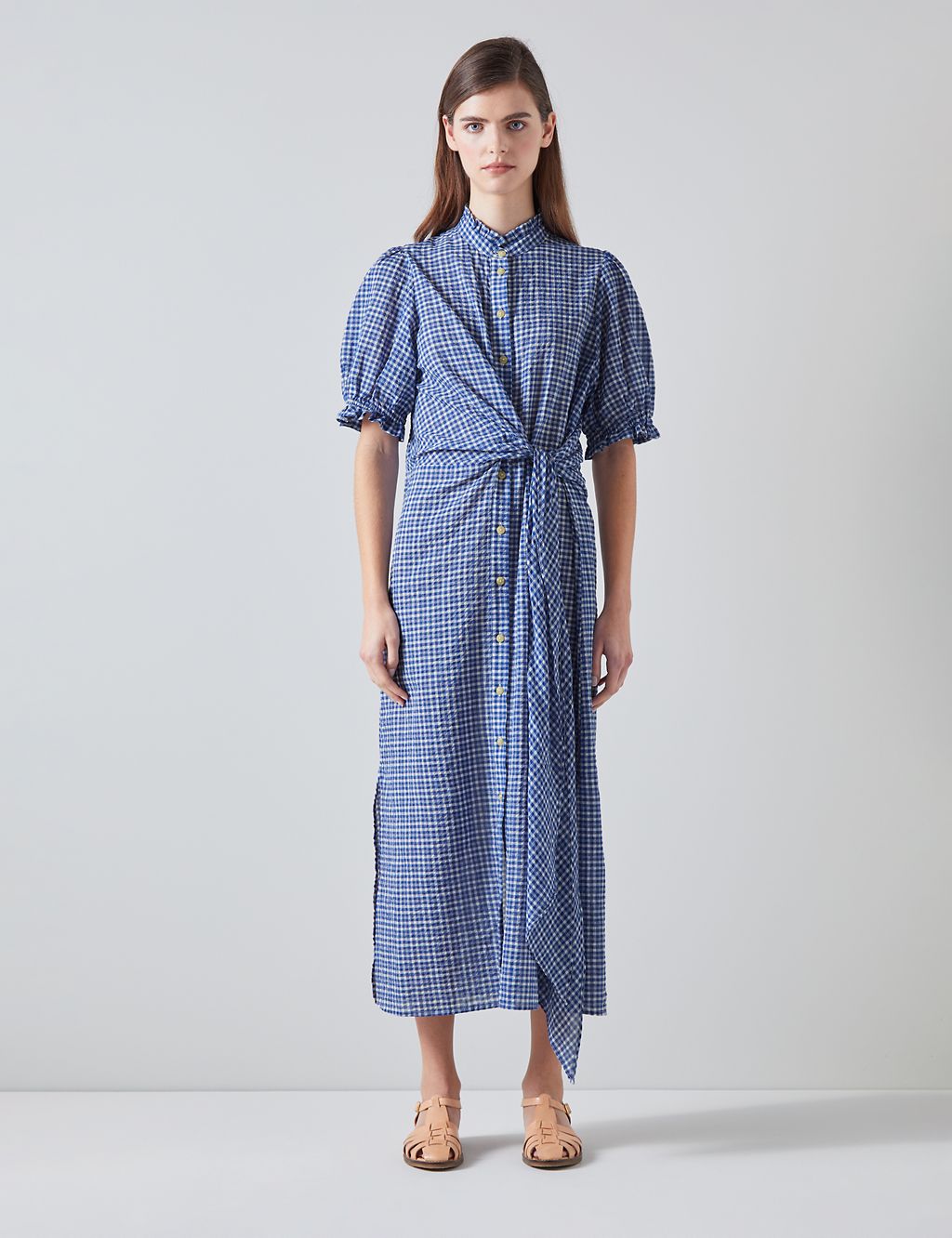 Cotton Rich Check Midaxi Relaxed Wrap Dress 3 of 3