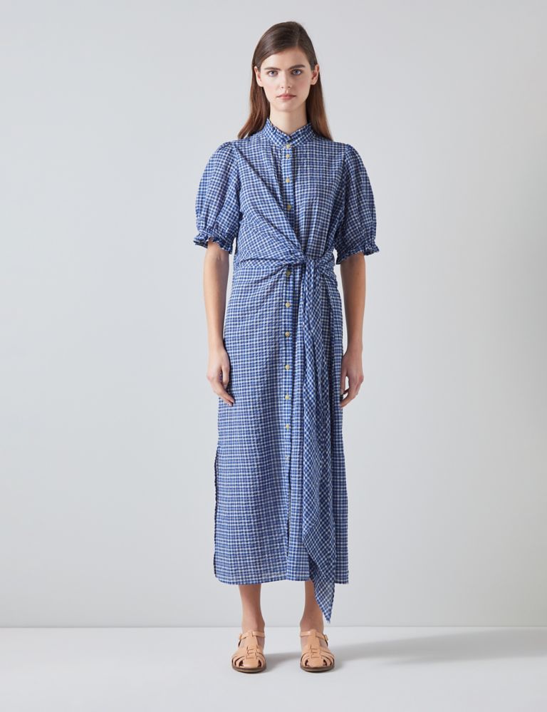 Cotton Rich Check Midaxi Relaxed Wrap Dress 1 of 3