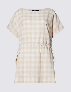Cotton Rich Checked Belted Tunic with Linen Image 2 of 3
