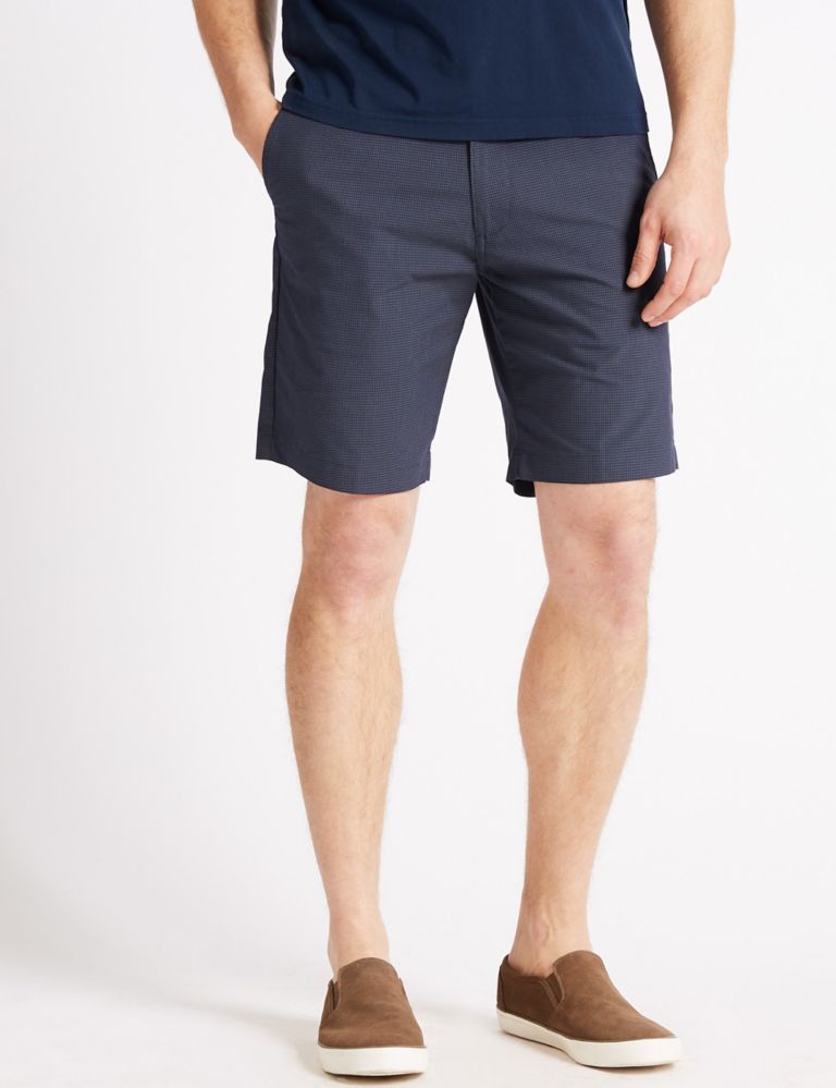 Cotton Rich Checked Chino Shorts with Stretch 1 of 4