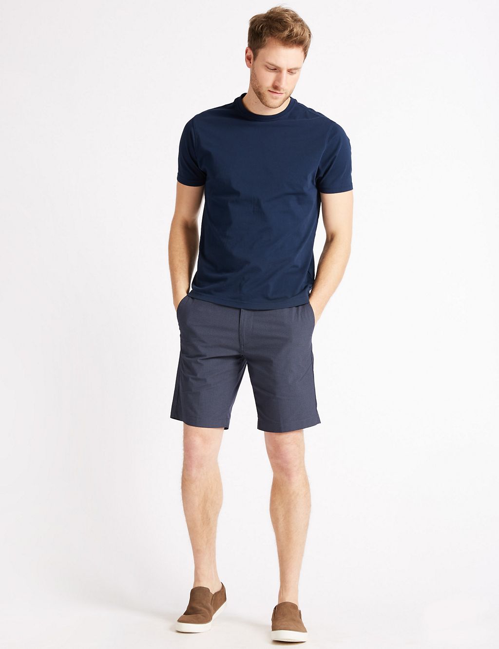 Cotton Rich Checked Chino Shorts with Stretch 2 of 4