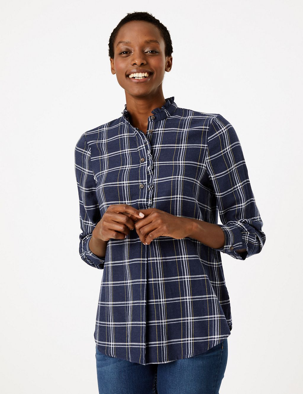 Cotton Rich Checked Longline Shirt | M&S Collection | M&S