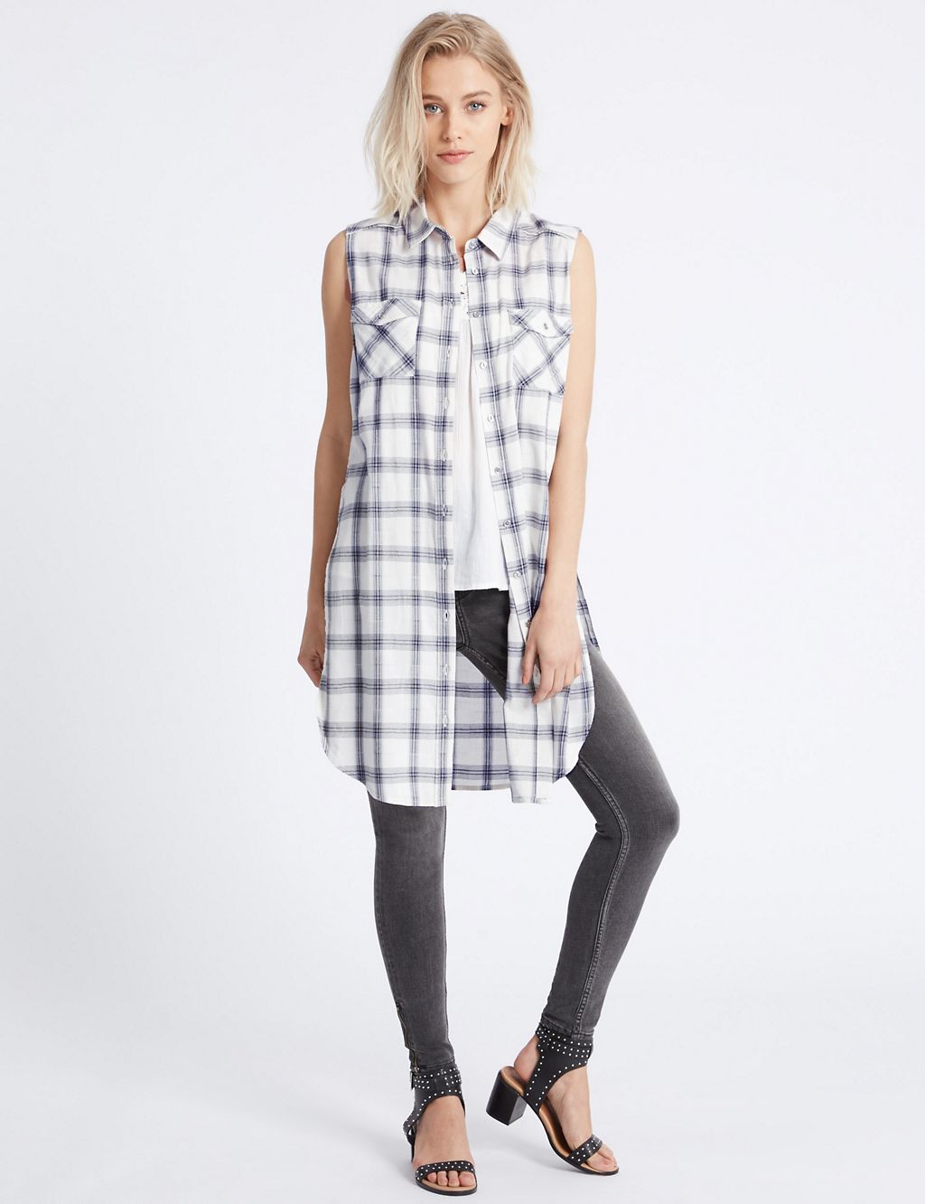 Cotton Rich Checked Longline Shirt 3 of 4