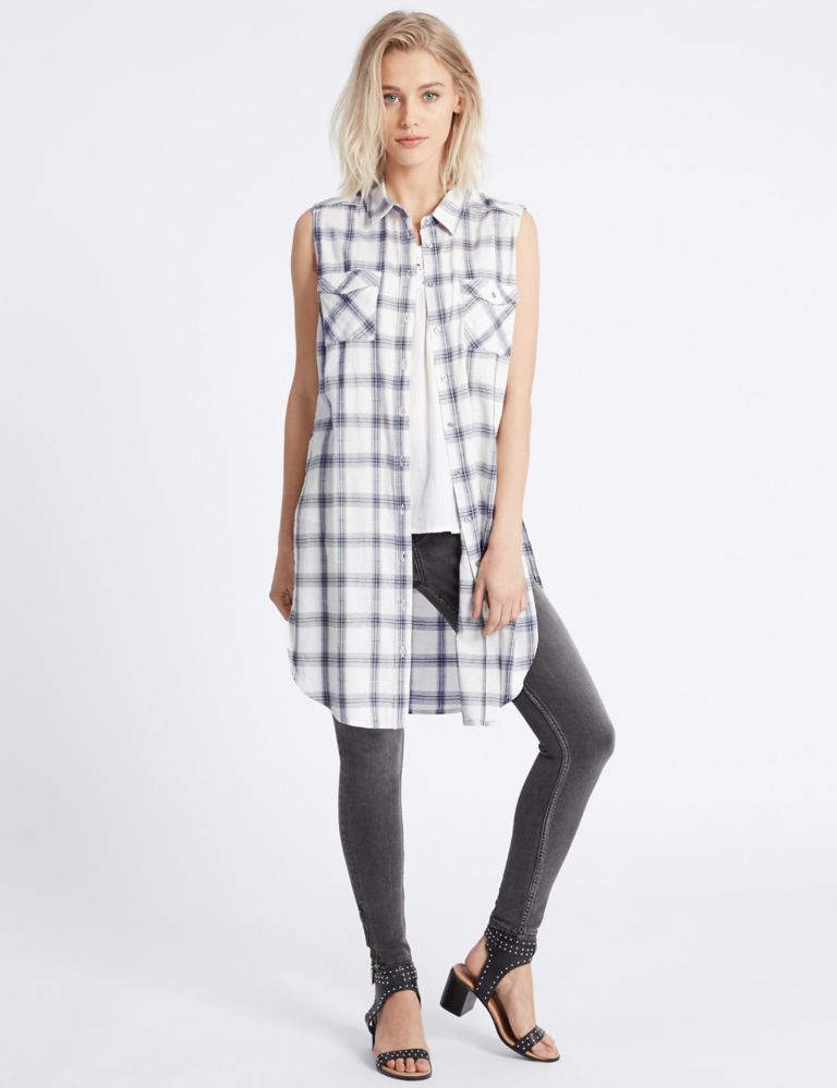 Cotton Rich Checked Longline Shirt 1 of 4