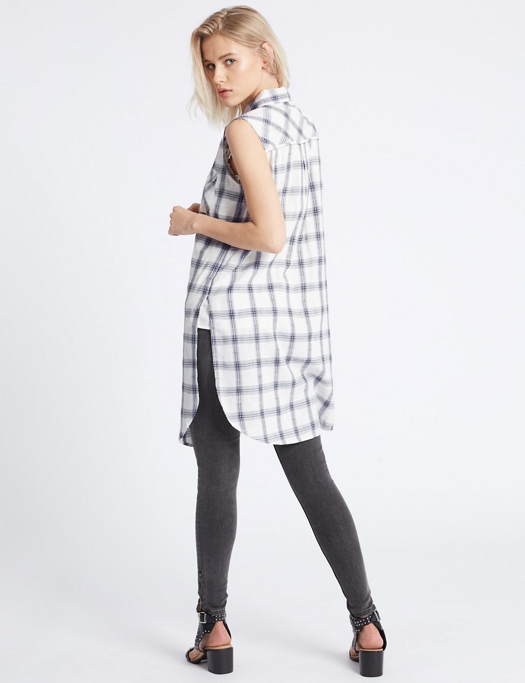 Cotton Rich Checked Longline Shirt 4 of 4