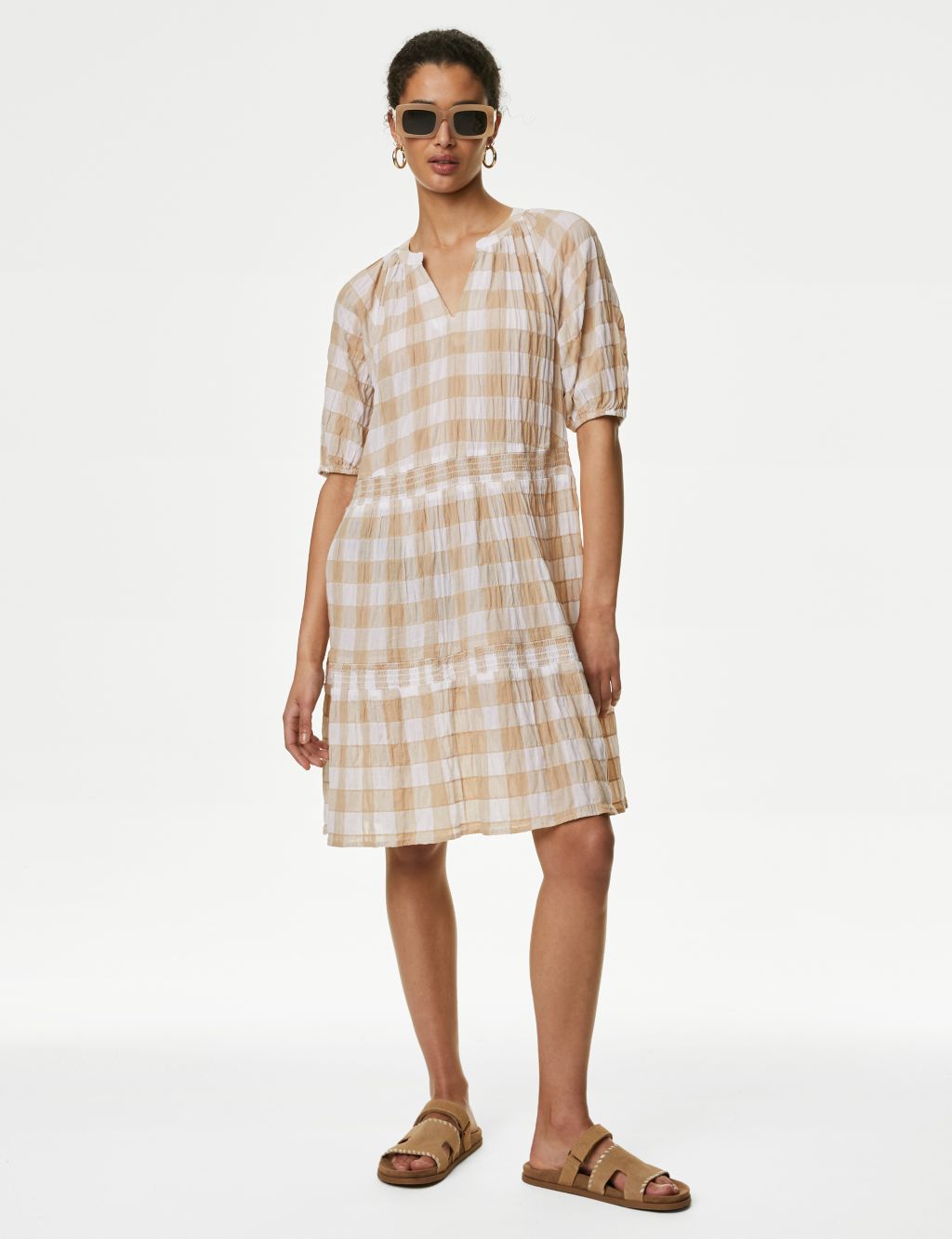 Cotton Rich Checked Mini Tiered Dress 2 of 5