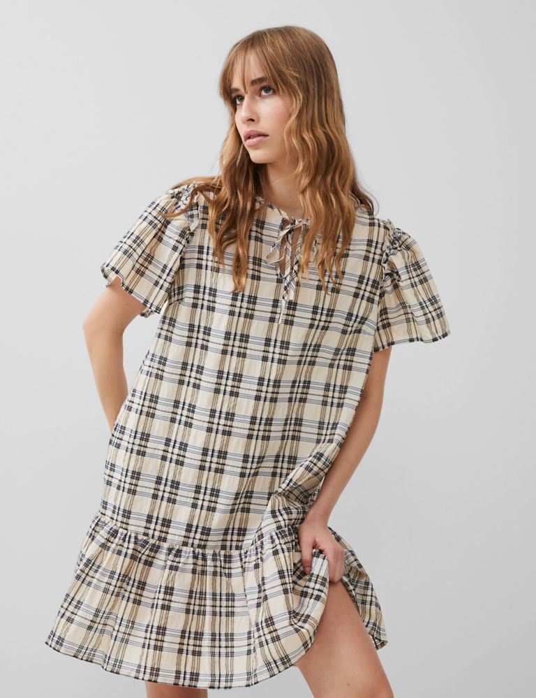 Cotton Rich Checked Mini Tiered Dress 3 of 5