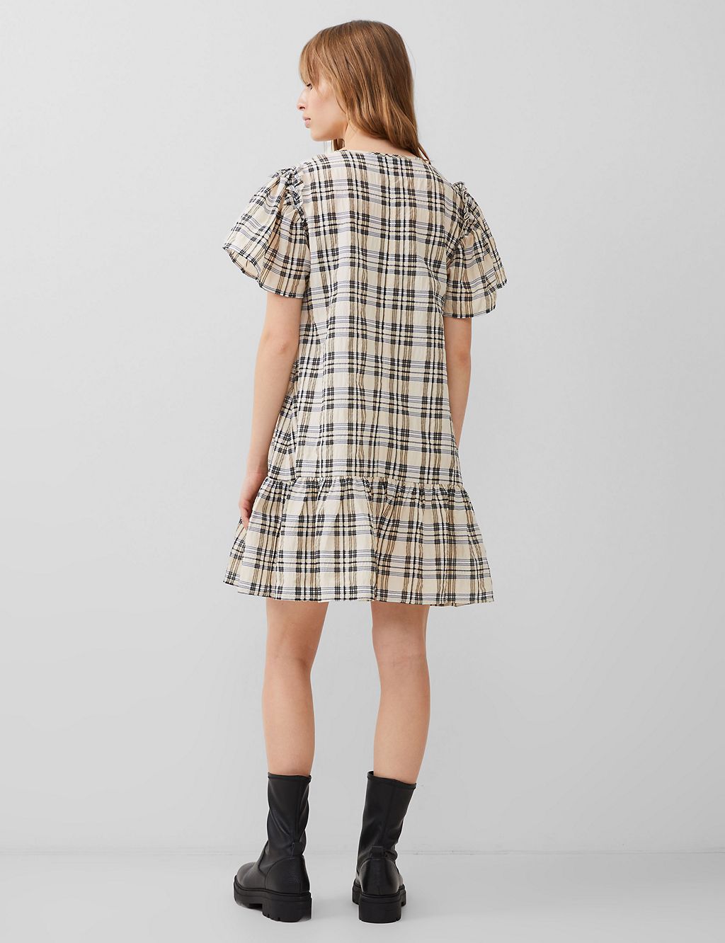 Cotton Rich Checked Mini Tiered Dress 4 of 4