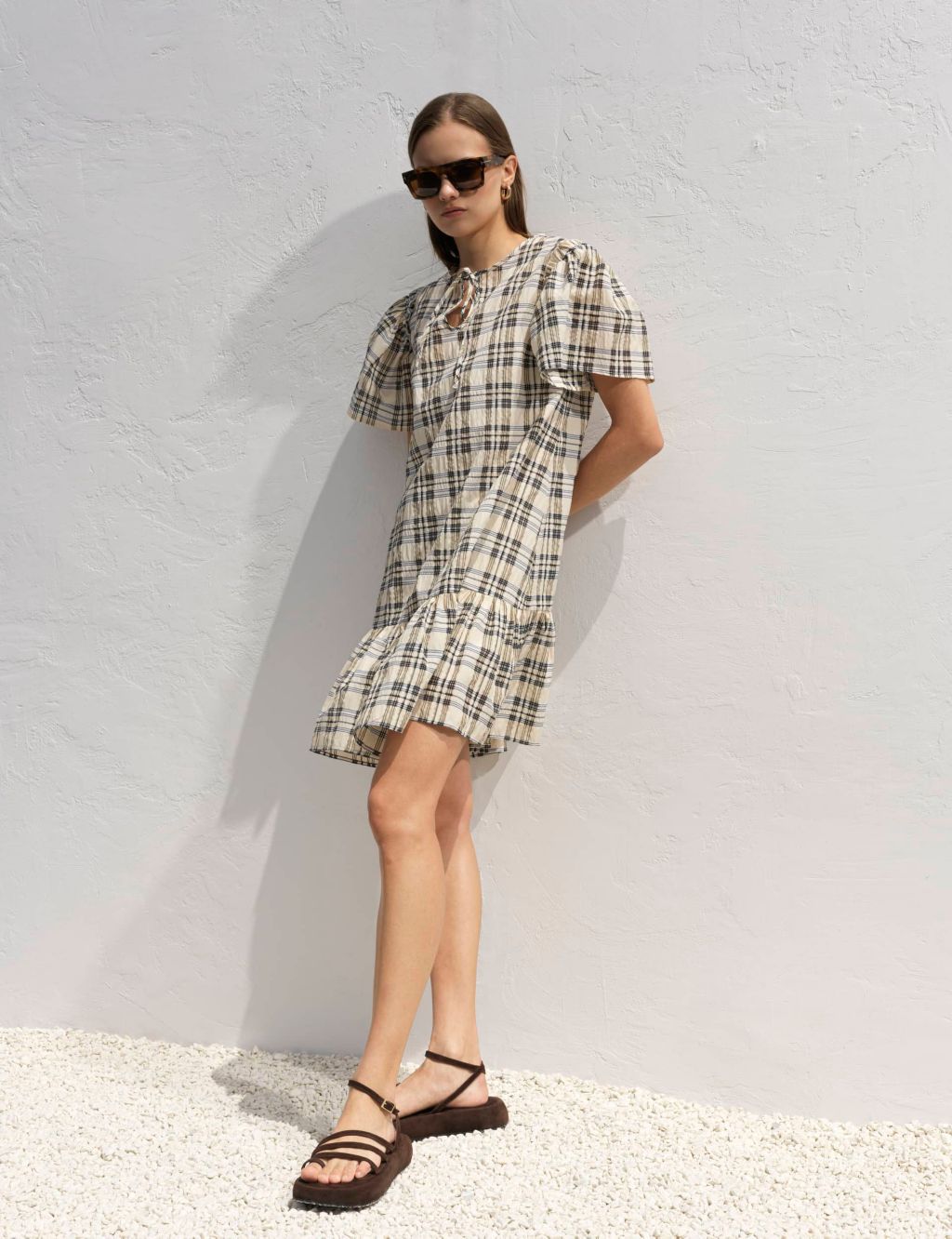 Cotton Rich Checked Mini Tiered Dress 5 of 5