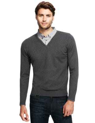 Men's jumper with mock shirt online collar