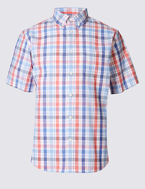 Cotton Rich Checked Shirt with Pocket Image 2 of 4