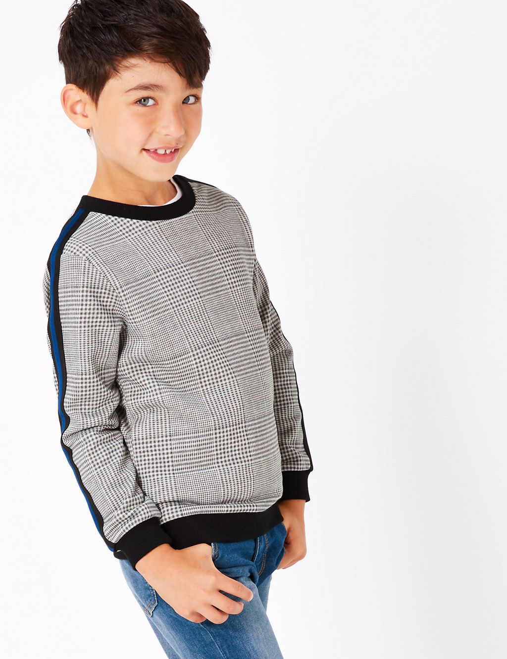 Cotton Rich Checked Sweatshirt (3-16 Years) 3 of 5