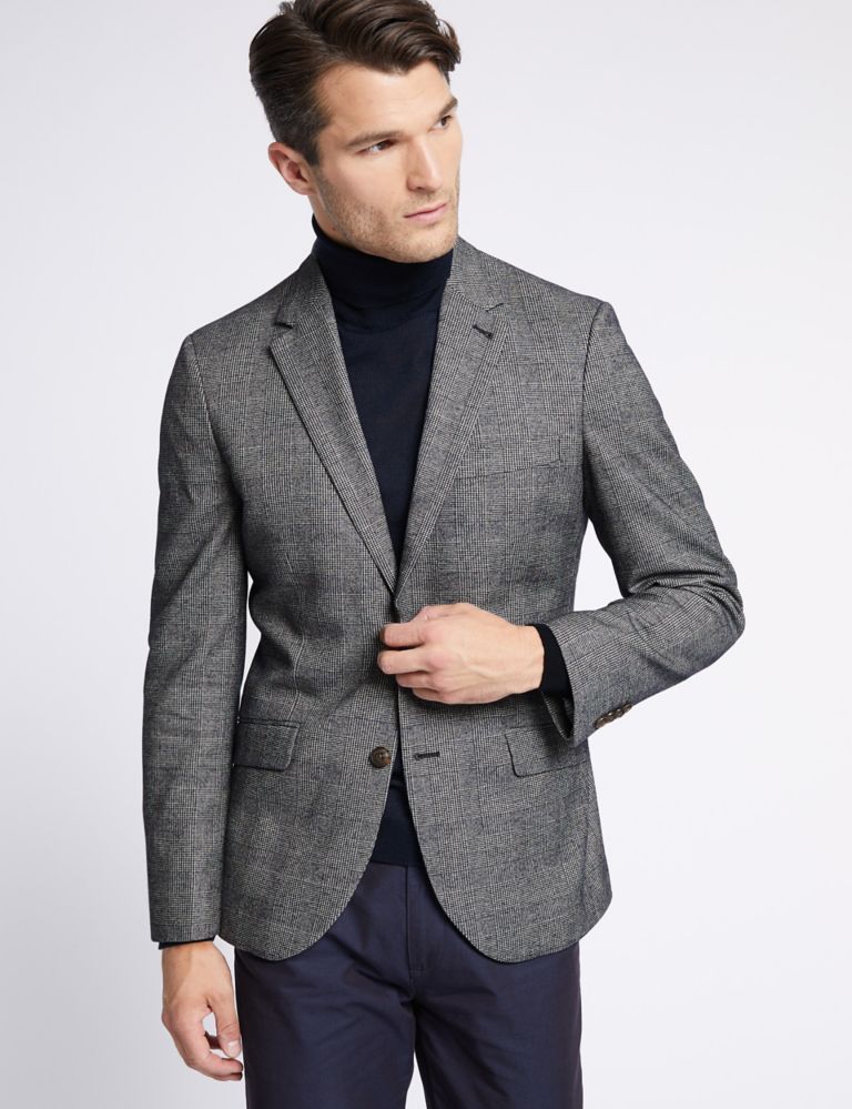 Cotton Rich Checked Tailored Fit Jacket 1 of 7