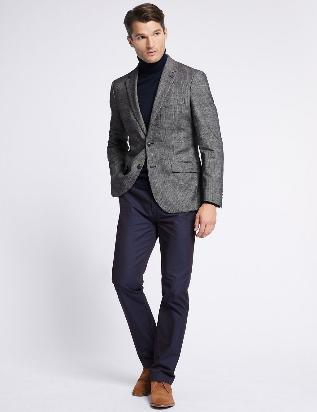 Cotton Rich Checked Tailored Fit Jacket 2 of 7