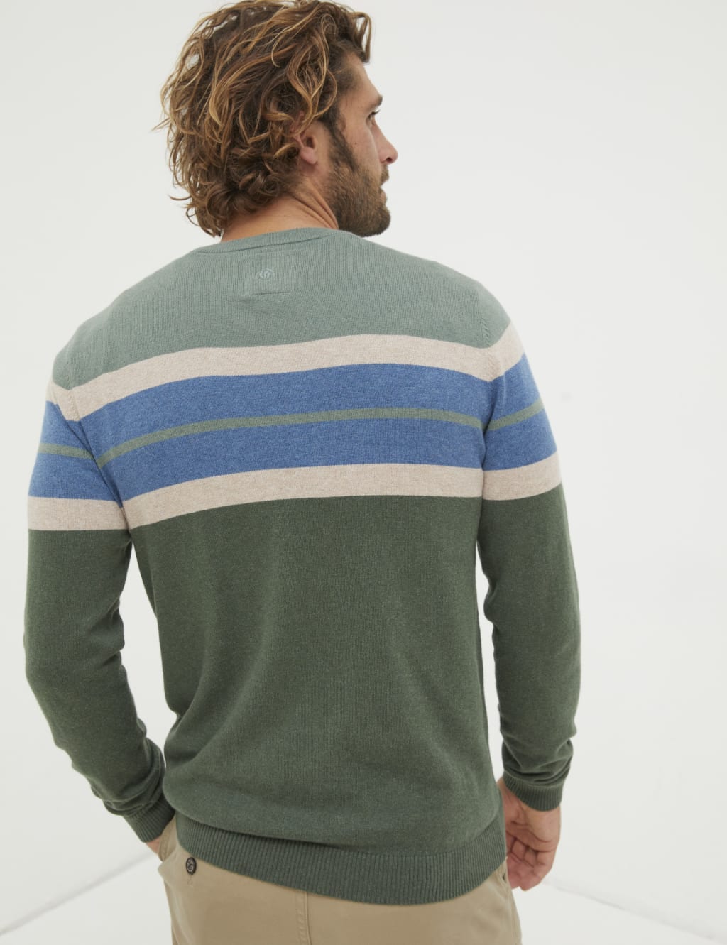 Cotton Rich Chest Stripe Crew Neck Jumper FatFace M&S