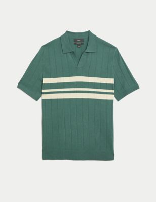 Cotton Rich Chest Stripe Knitted Polo Image 2 of 5