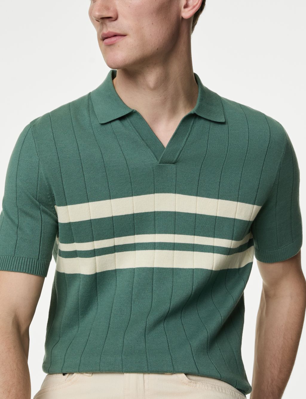 Cotton Rich Chest Stripe Knitted Polo 2 of 6