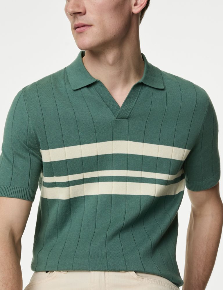 Cotton Rich Chest Stripe Knitted Polo 3 of 5