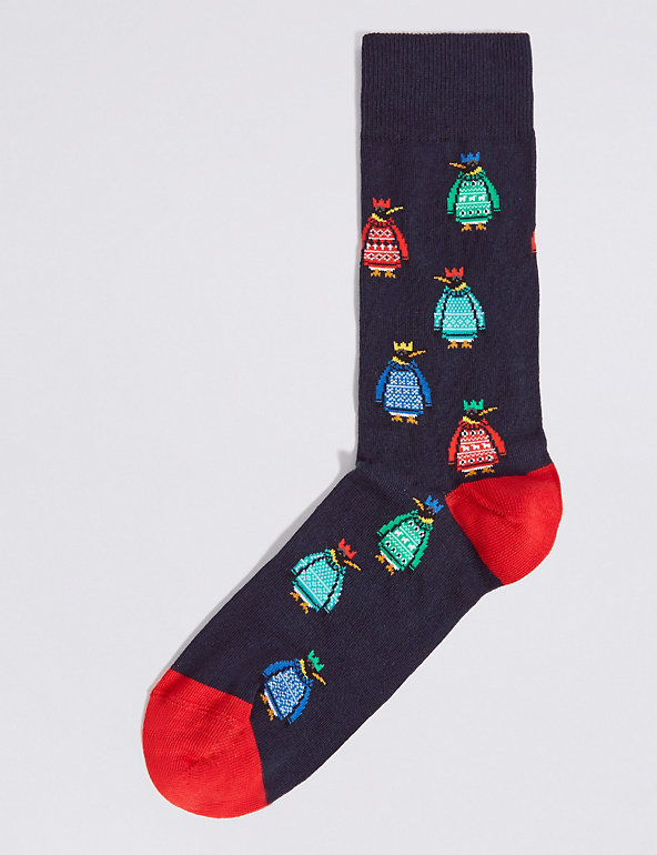 Cotton Rich Christmas Penguin Socks Image 1 of 1