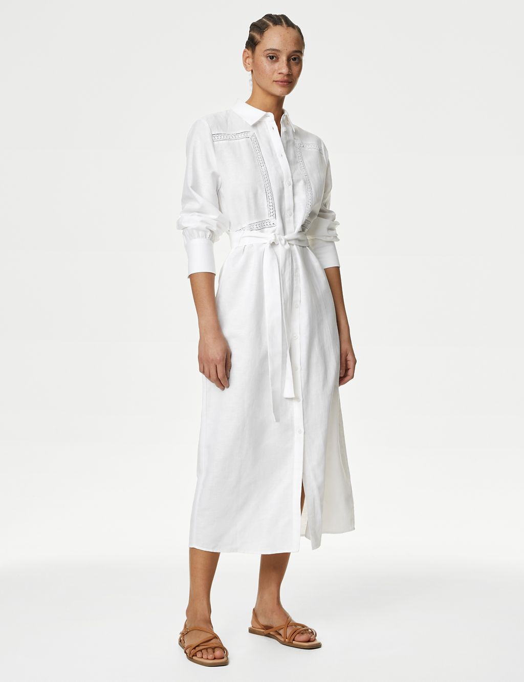 Cotton Rich Collared Belted Midi Shirt Dress 4 of 5