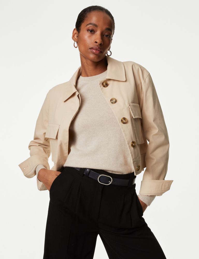 Cotton Rich Collared Cropped Utility Jacket, Autograph