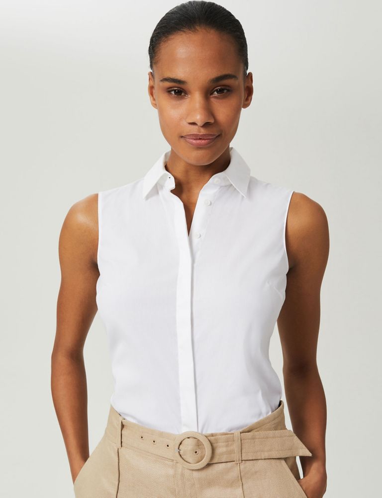 Cotton Rich Collared Fitted Sleeveless Shirt 4 of 4