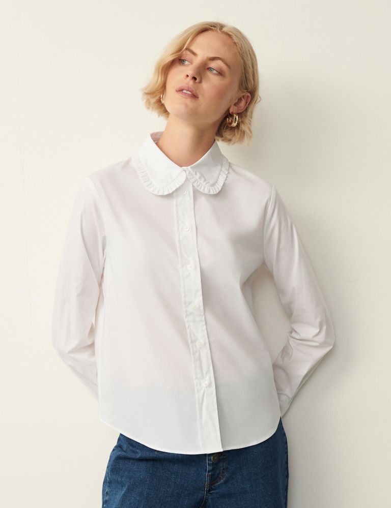Cotton Rich Collared Frill Detail Shirt 2 of 4