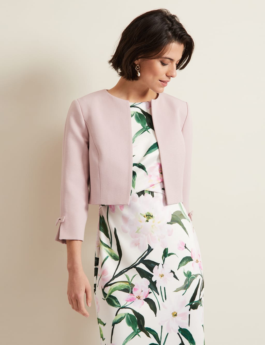 Cotton Rich Collarless Bow Short Jacket Phase Eight M S