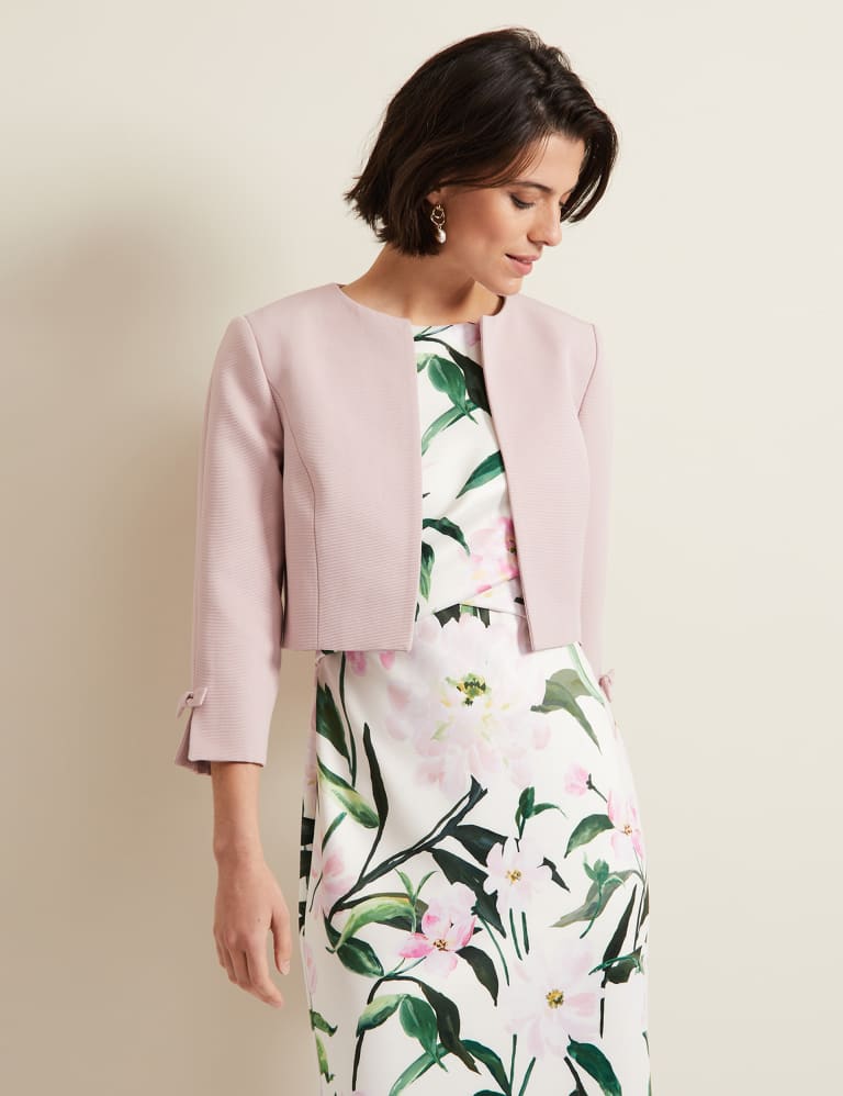 Cotton Rich Collarless Bow Short Jacket Phase Eight M S