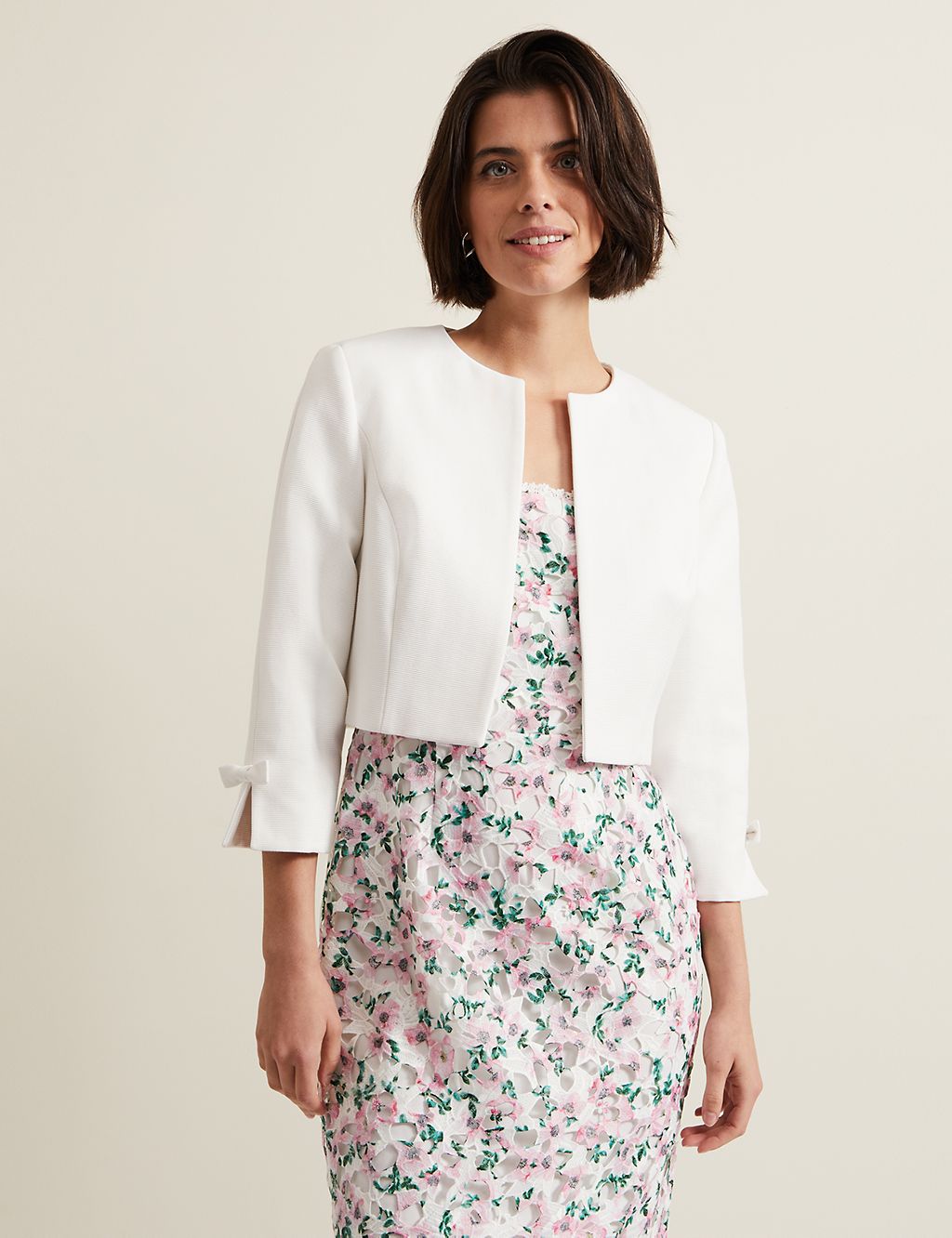 Cotton Rich Collarless Bow Short Jacket 3 of 6