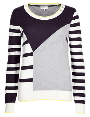 Cotton Rich Colour Block & Striped Jumper with Cashmere Image 2 of 6