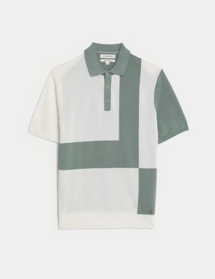 Cotton Rich Colour Block Knitted Polo Shirt Image 2 of 5