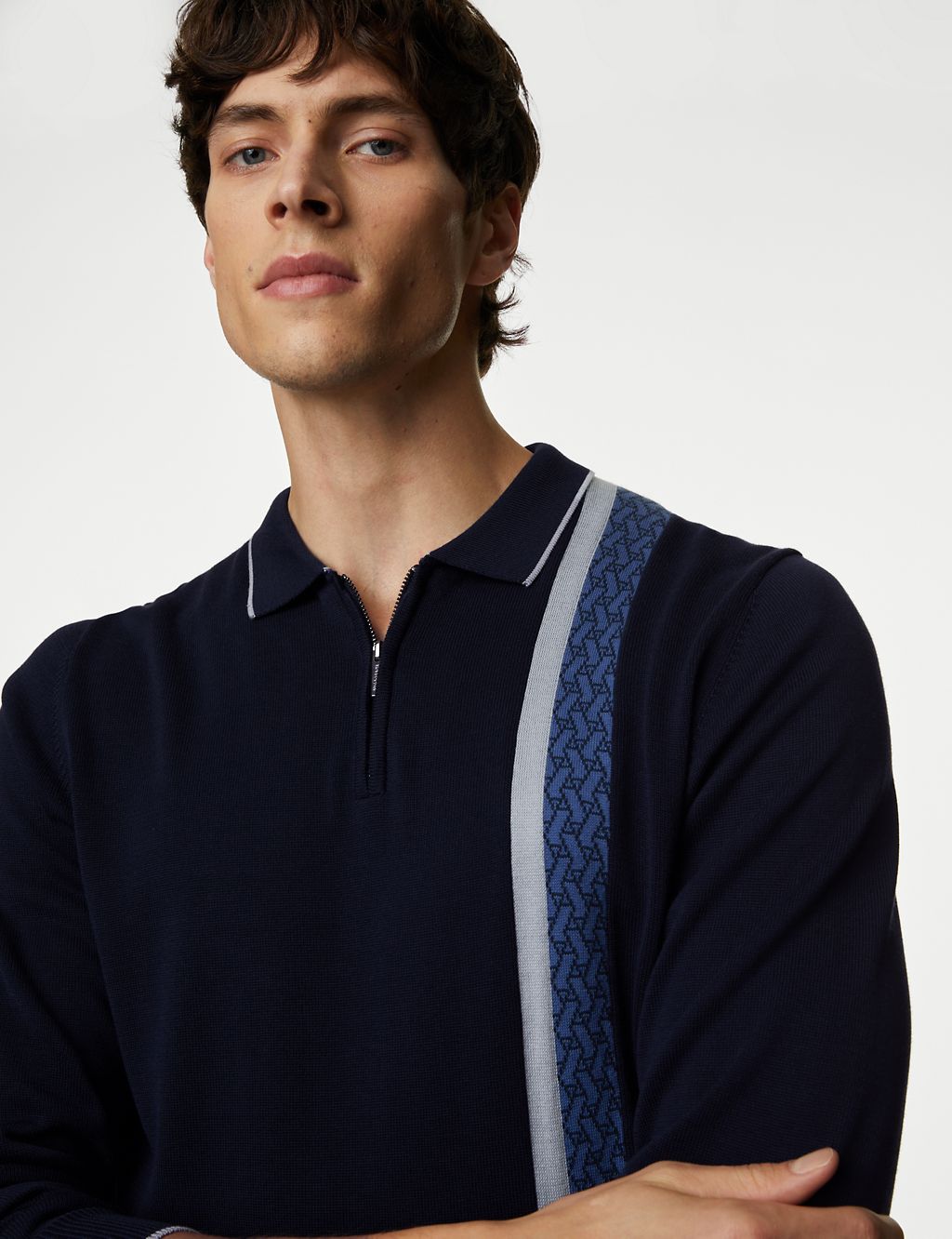 Cotton Rich Colour Block Knitted Polo Shirt | Autograph | M&S