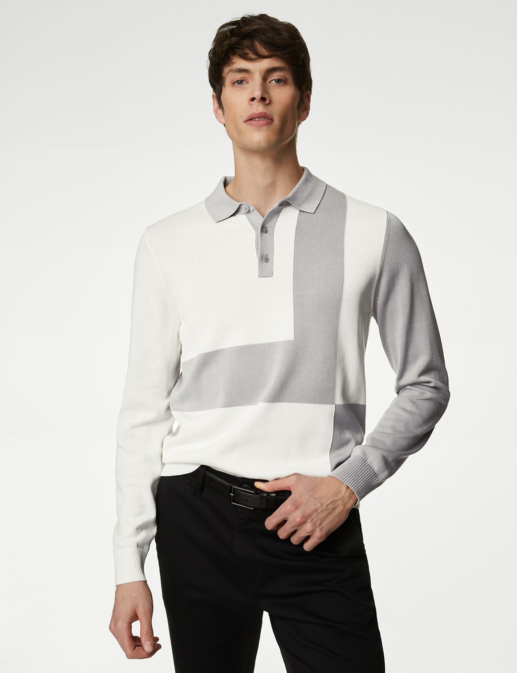 Cotton Rich Colour Block Knitted Polo Shirt 4 of 5
