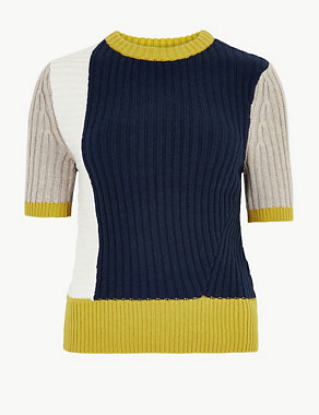 Cotton Rich Colour Block Knitted Top Image 2 of 4