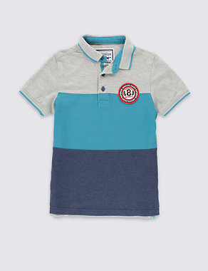 Cotton Rich Colour Block Polo Shirt (5-14 Years) Image 2 of 4