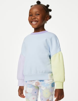 Cotton Rich Colour Block Sweatshirt (2-8 Yrs), M&S Collection