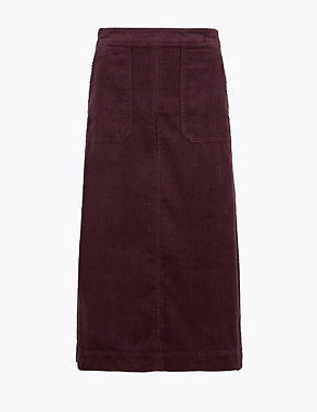 Cotton Rich Cord Midi A-Line Skirt Image 2 of 4