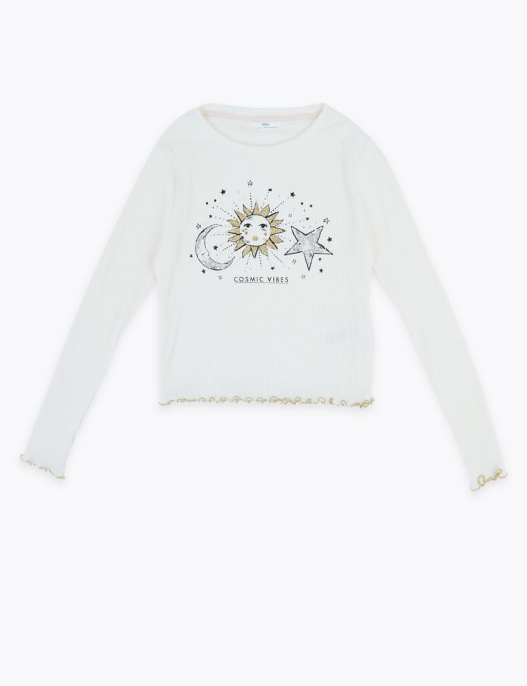 Buy Cotton Rich Cosmic Vibes Slogan Top (6-16 Yrs) | M&S Collection | M&S