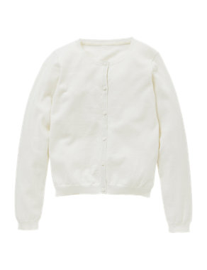 Cotton Rich Crew Neck Cardigan (5-14 Years) Image 2 of 5