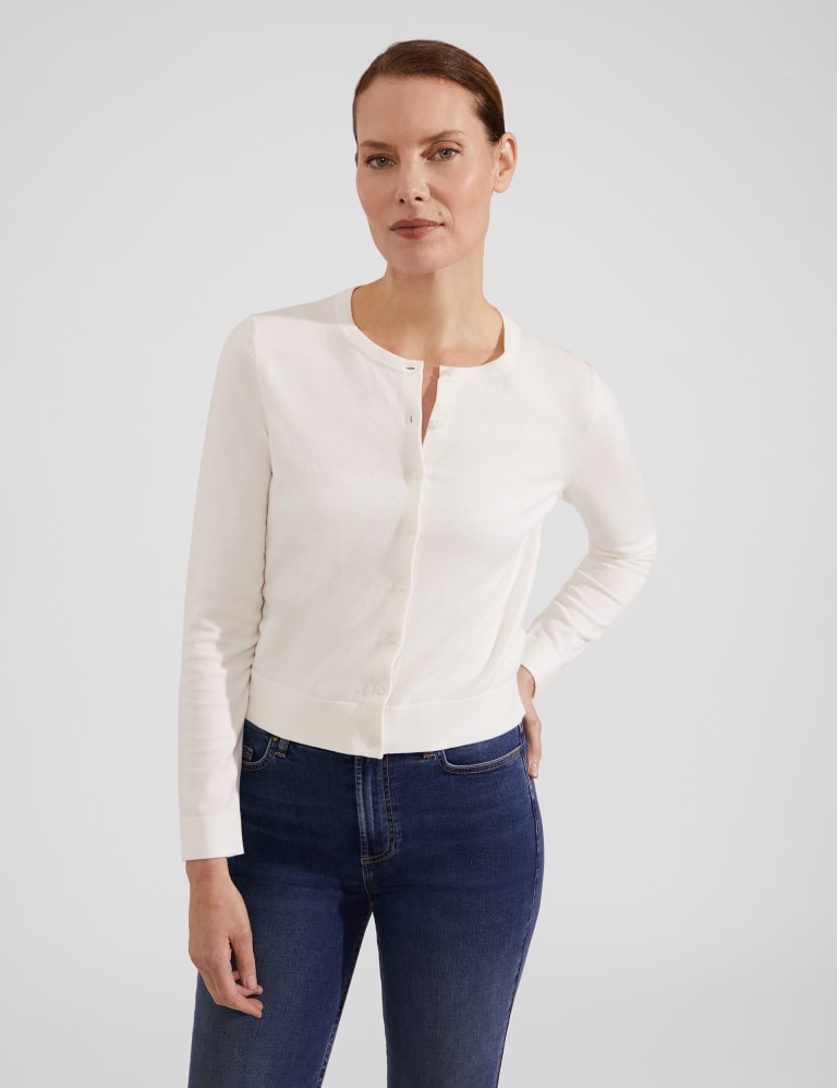 Cotton Rich Crew Neck Cardigan HOBBS M S