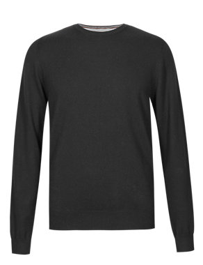Cotton Rich Crew Neck Jumper with Cashmere Image 2 of 3