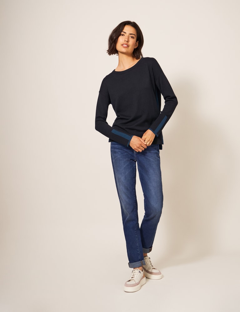 Cotton Rich Crew Neck Stepped Hem Jumper 5 of 5