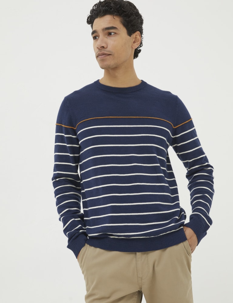 Cotton Rich Crew Neck Striped Jumper 1 of 4